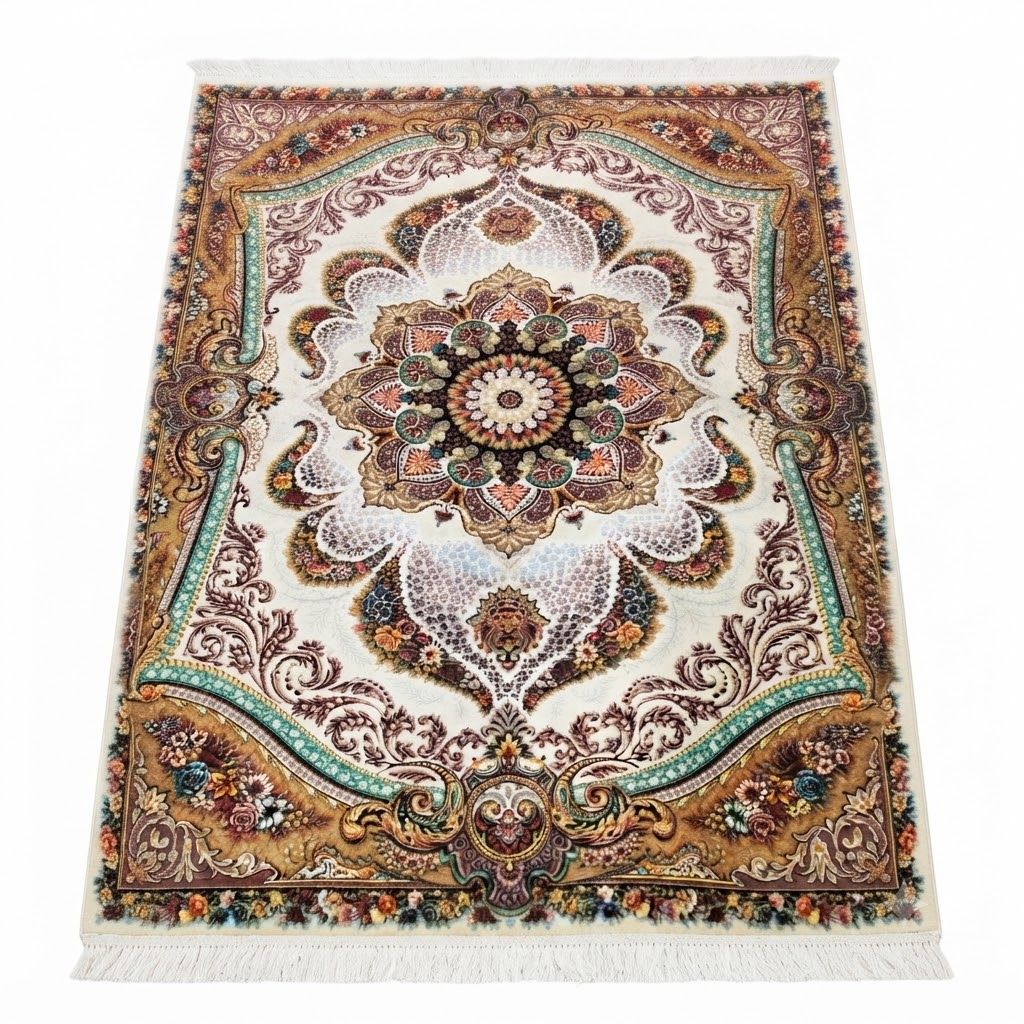 Ivory & Multicolored Floral Scroll
