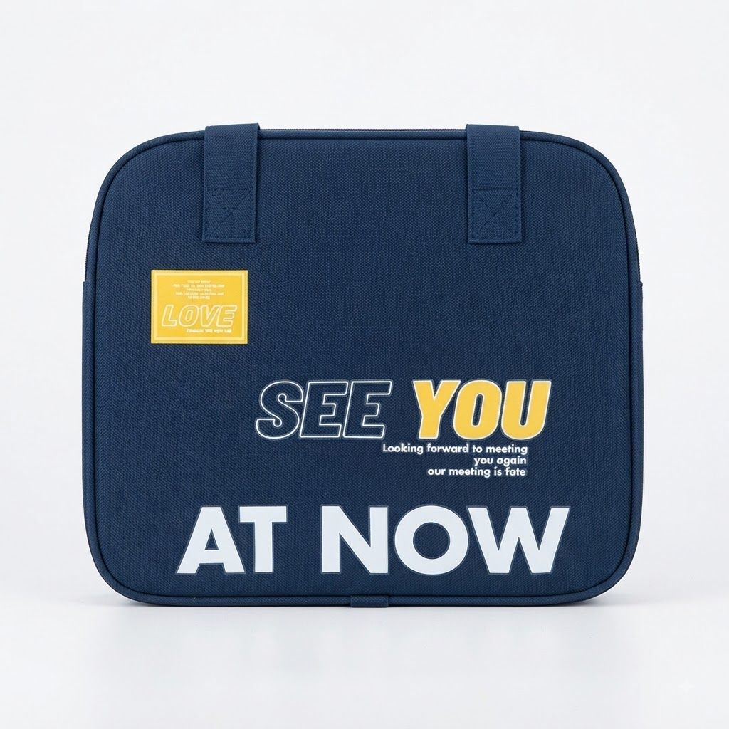 Navy Blue with yellow typography