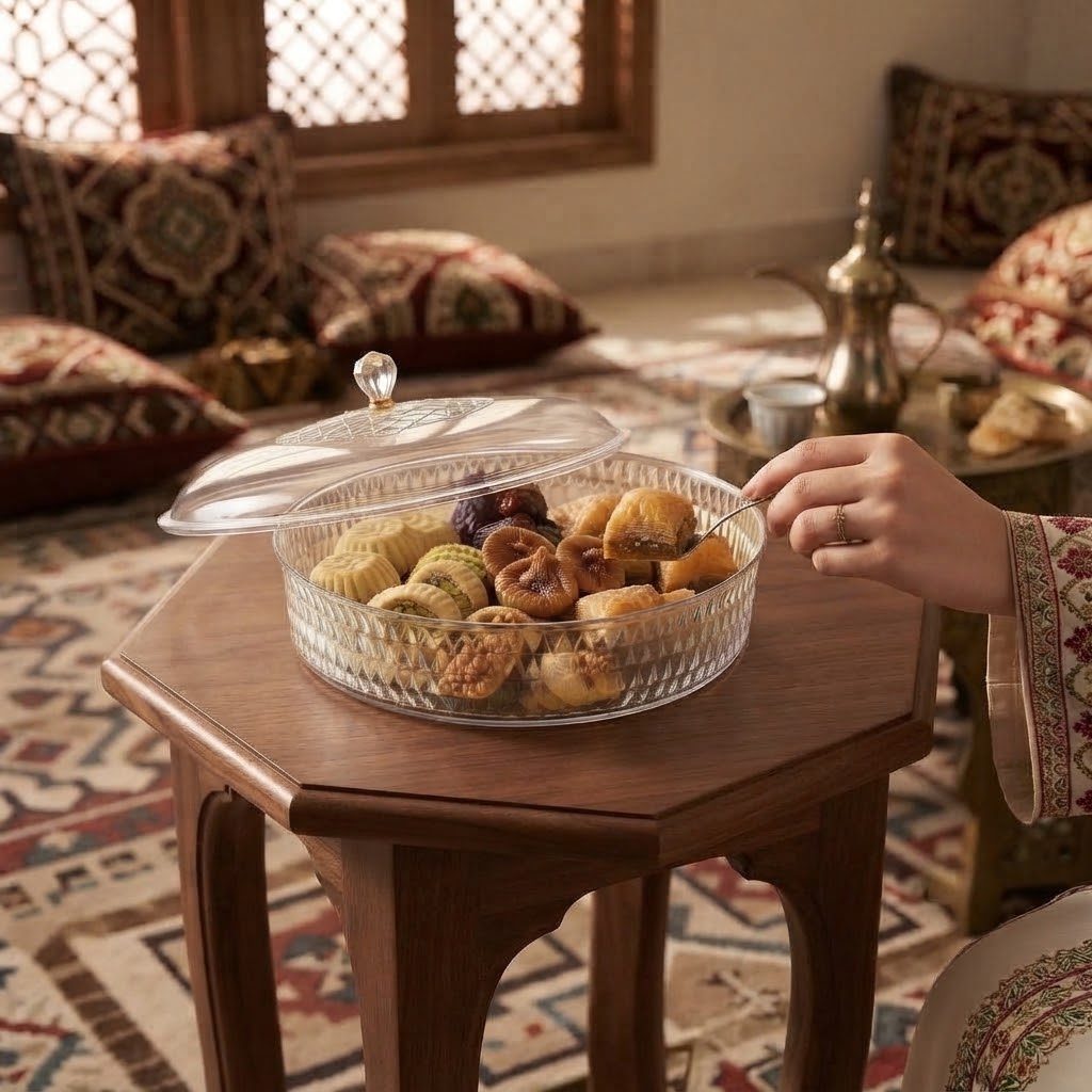 وعاء تقديم دائري أنيق من البلاستيك الشفاف مع غطاء مقبب 4