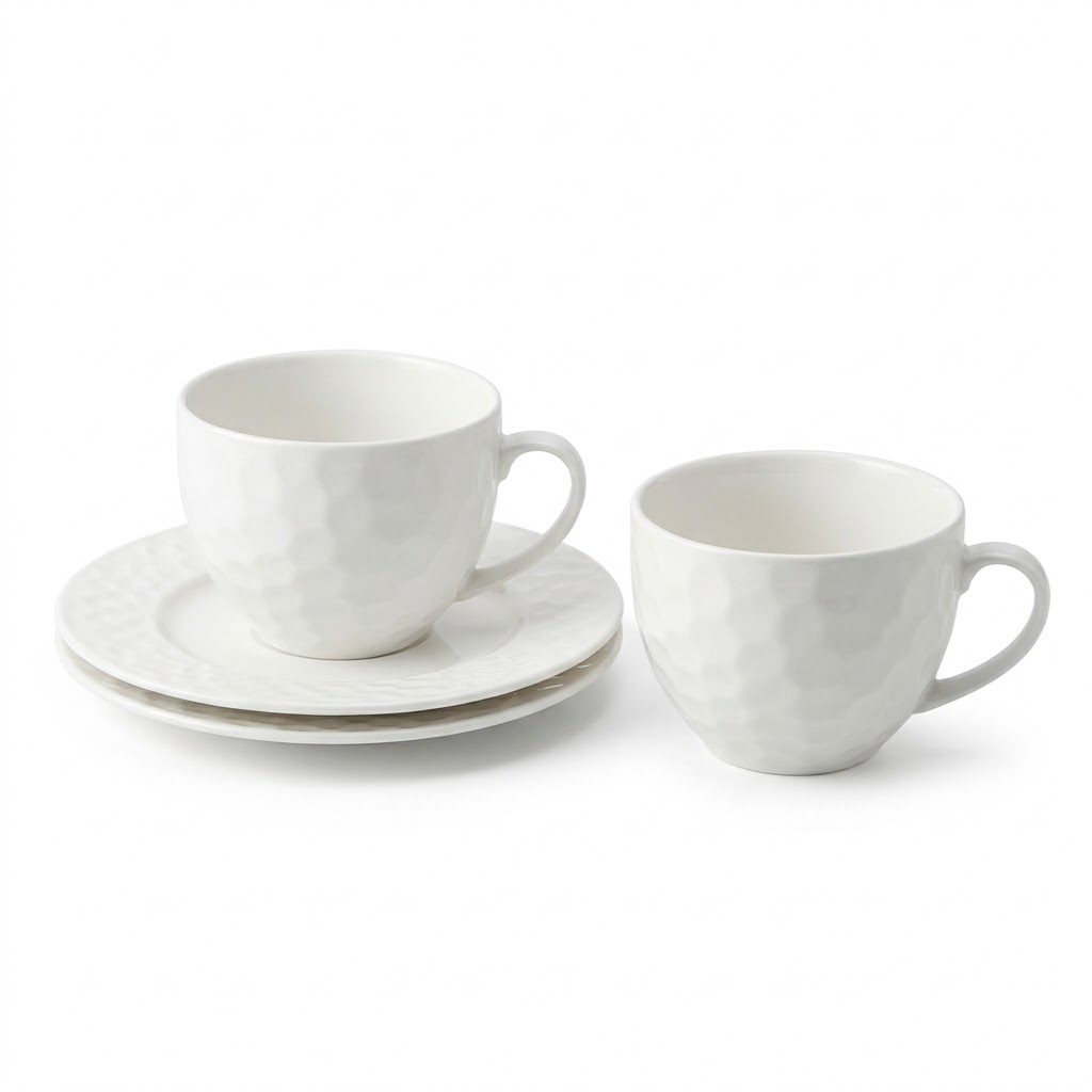 4-Piece White Ceramic Cup and Saucer Set