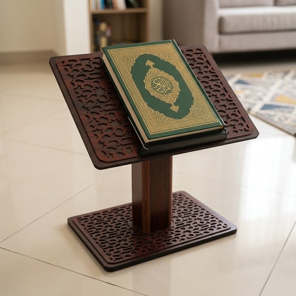 حامل كتب خشبي مزخرف / حامل للقرآن الكريم بنقوش هندسية إسلامية 2