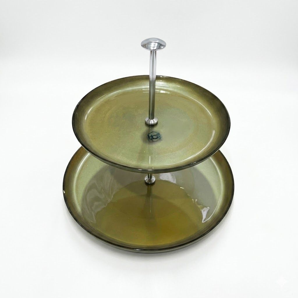 Luxury 2-Tier Round Serving Stand with Metallic Olive Finish