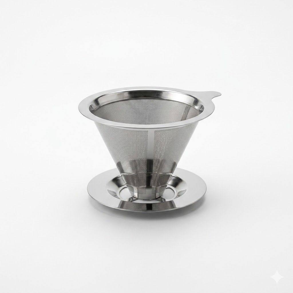 11.9cm Stainless Steel Pour-Over Coffee Filter – Reusable Fine Mesh Dripper