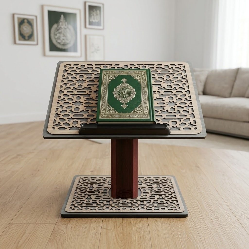 حامل كتب خشبي مزخرف / حامل للقرآن الكريم بنقوش هندسية إسلامية 4