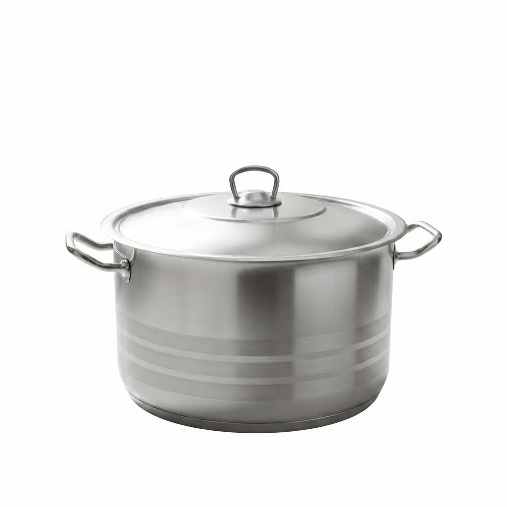 Professional Steel Stock Pot with Satin Striped Detail & Matching Lid