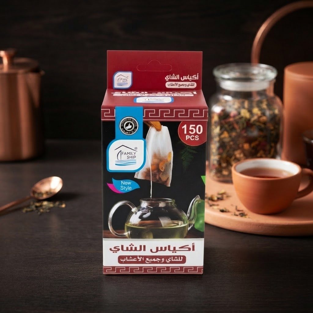 أكياس تصفية شاي فارغة للاستخدام مرة واحدة من "فاميلي شيب" (Family Ship) مزودة برباط سحب – 150 قطعة 3