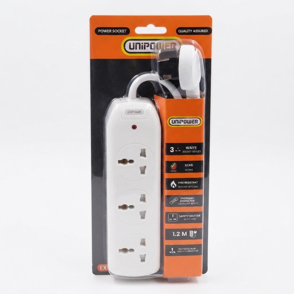 مقبس طاقة UNIPOWER ثلاثي المنافذ بطول 1.2 متر (طراز EX-3)