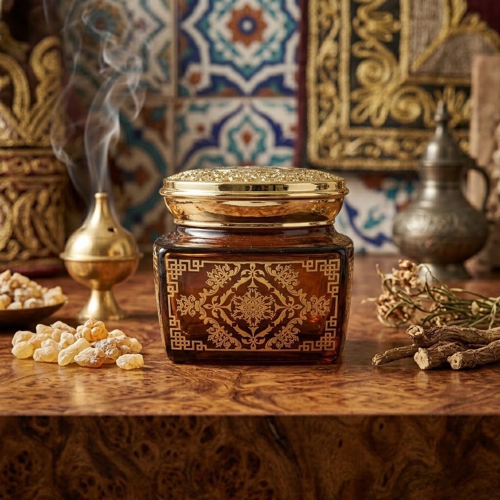 وعاء زجاجي مزخرف للبخور مع غطاء ذي نقوش ذهبية (190 مل) 4