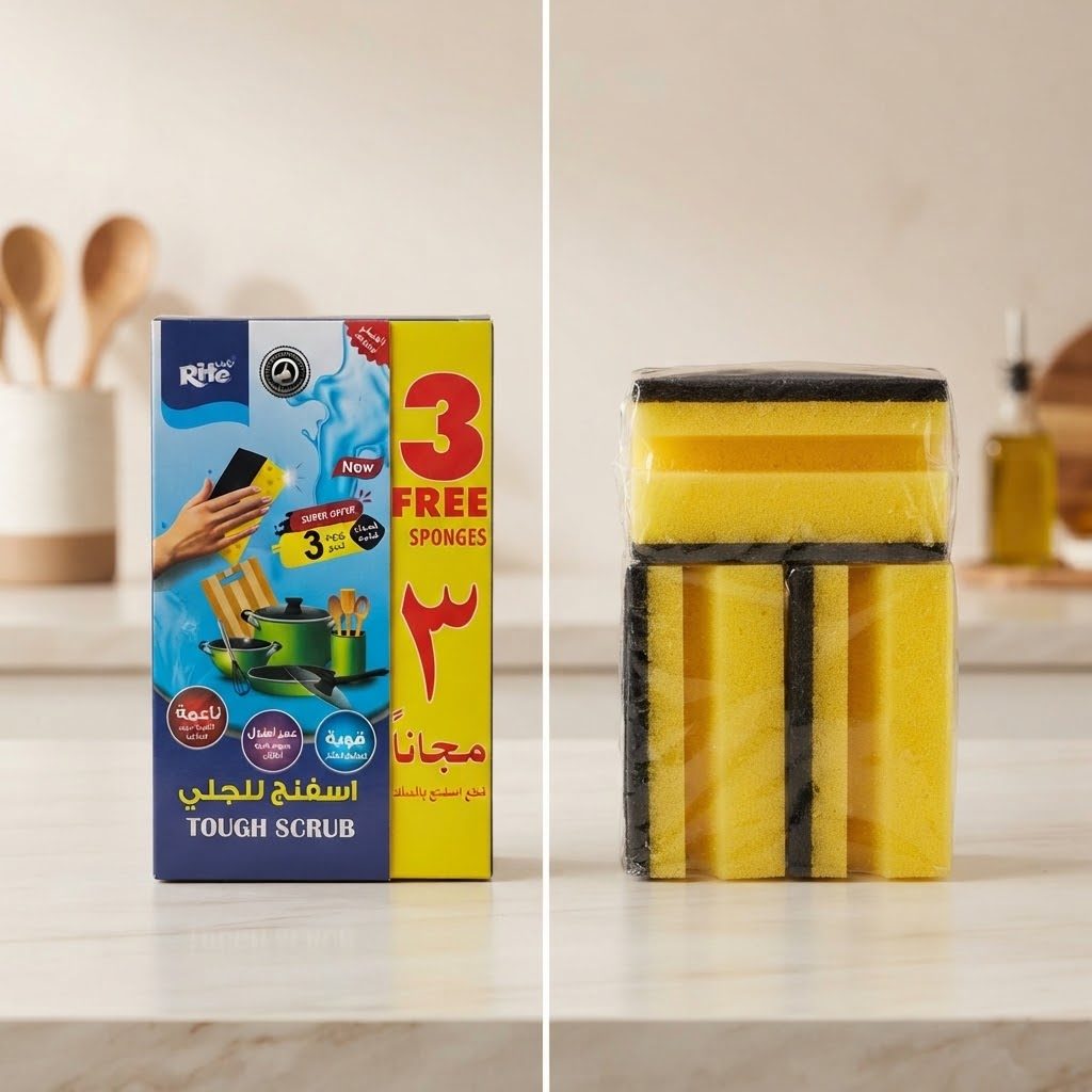 إسفنجات "رايت تاف سكراب" (Rite Tough Scrub) لغسيل الأطباق في المطبخ (3 قطع + 3 قطع مجانية) 2