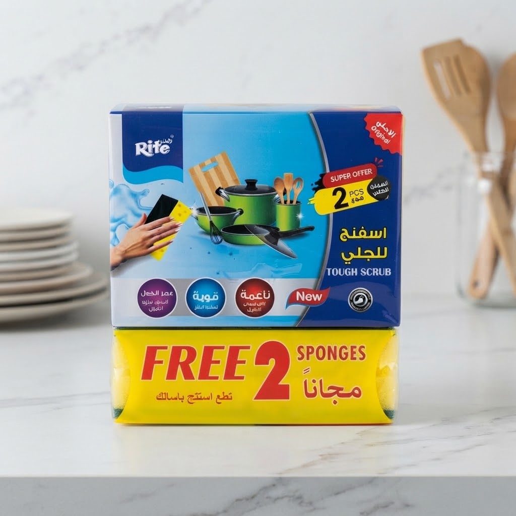 إسفنجات "رايت تاف سكراب" (Rite Tough Scrub) لغسيل الأطباق في المطبخ (قطعتان + قطعتان مجاناً) 2