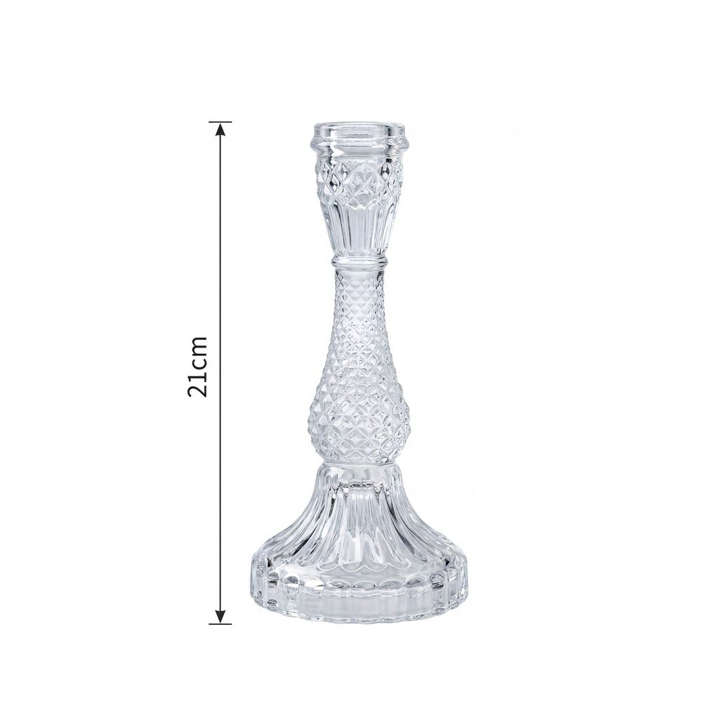 حامل شموع زجاجي شفاف بنقوش بارزة - طراز كلاسيكي (21 سم) 2
