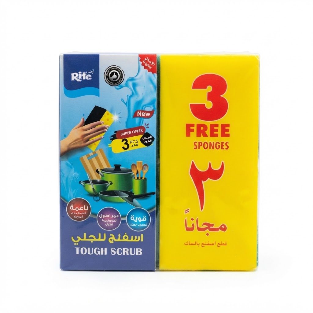 إسفنجات "رايت تاف سكراب" (Rite Tough Scrub) لغسيل الأطباق في المطبخ (3 قطع + 3 قطع مجانية)
