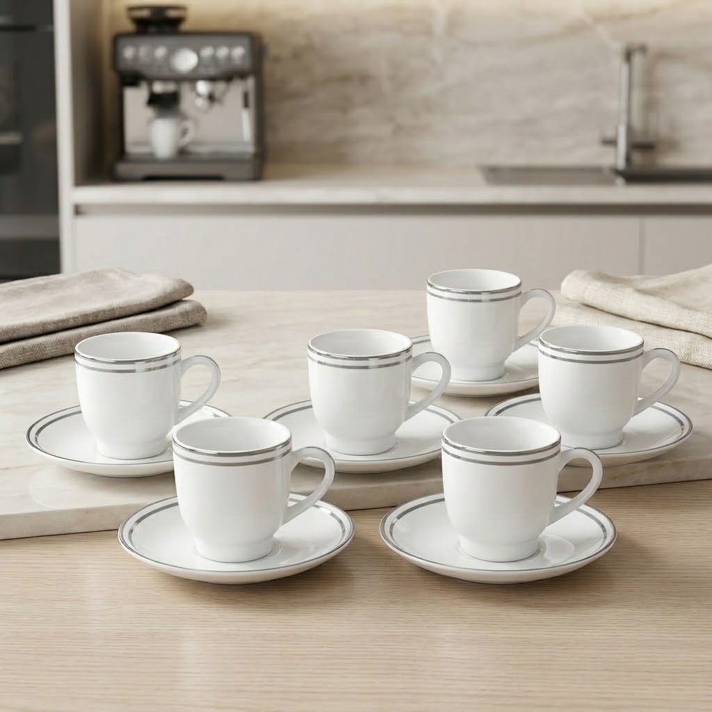 طقم أكواب شاي وقهوة من البورسلين الفاخر مكون من 12 قطعة (أكواب مع أطباقها) من فيروتشي (Verucci) 3