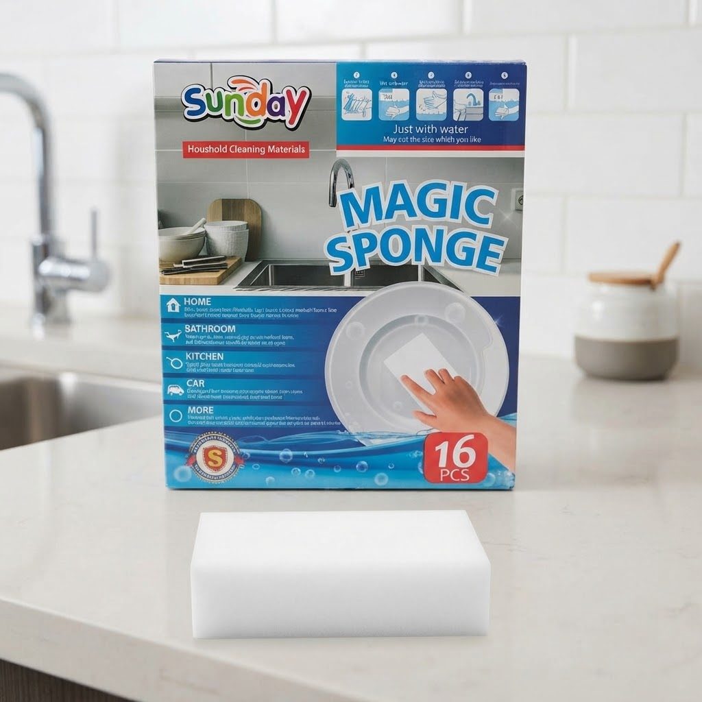 وسائد "صنداي ماجيك سبونج" (Sunday Magic Sponge) الإسفنجية السحرية للتنظيف متعددة الأسطح - عبوة تحتوي على 16 قطعة 2