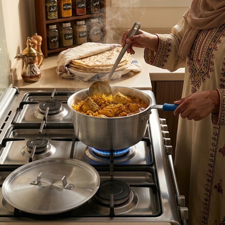 قدر من الألومنيوم مع غطاء ومقبض أزرق 4