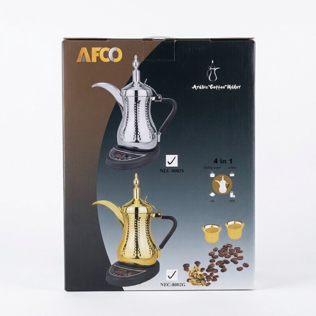 ماكينة تحضير القهوة العربية (دلة) من AFCO – طقم إبريق قهوة أوتوماتيكي سعة 1 لتر مصنوع من الفولاذ المقاوم للصدأ