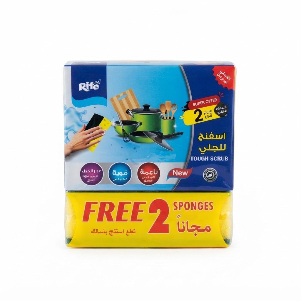 إسفنجات "رايت تاف سكراب" (Rite Tough Scrub) لغسيل الأطباق في المطبخ (قطعتان + قطعتان مجاناً)