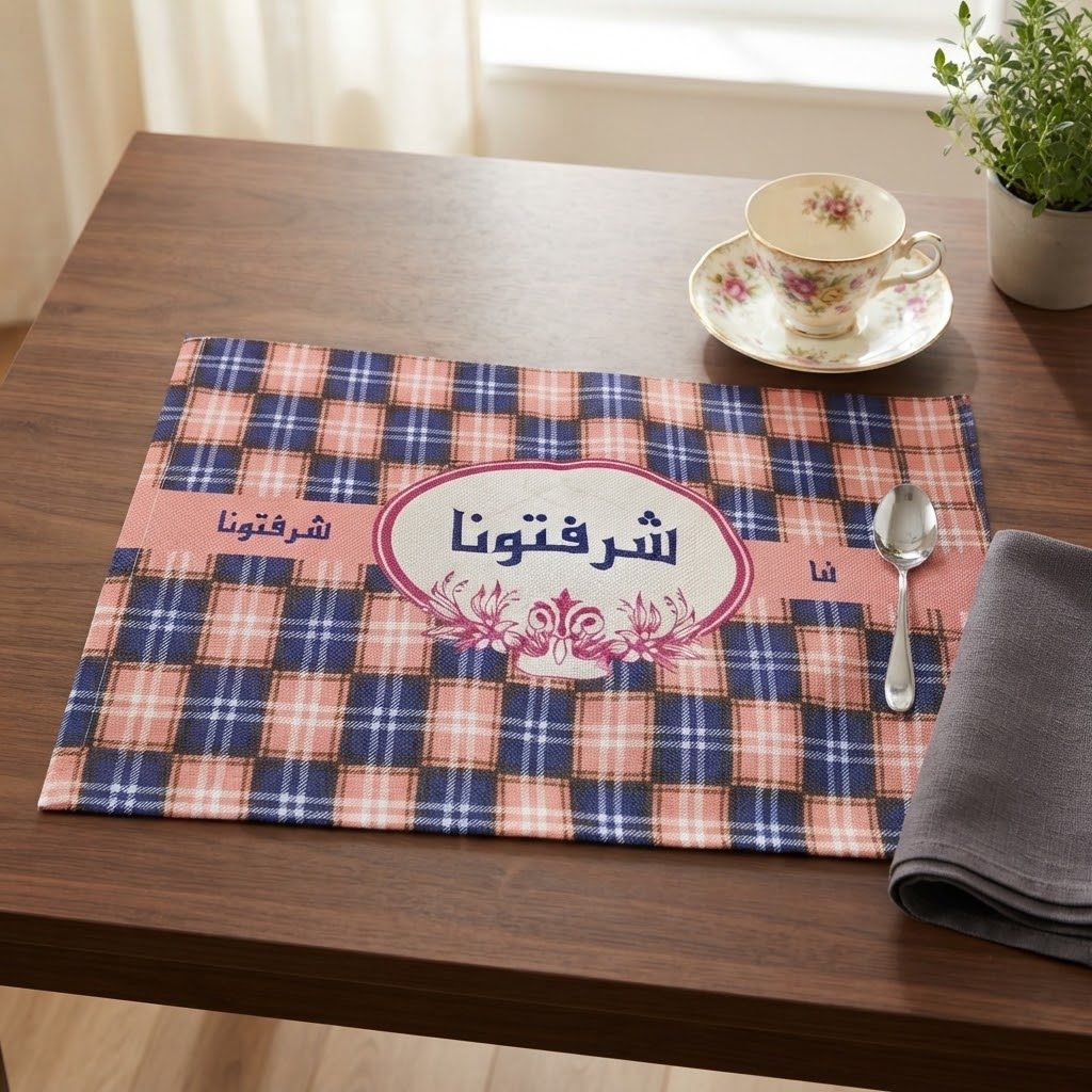 مفرش طاولة منسوج بنقشة مربعات مزخرفة 3