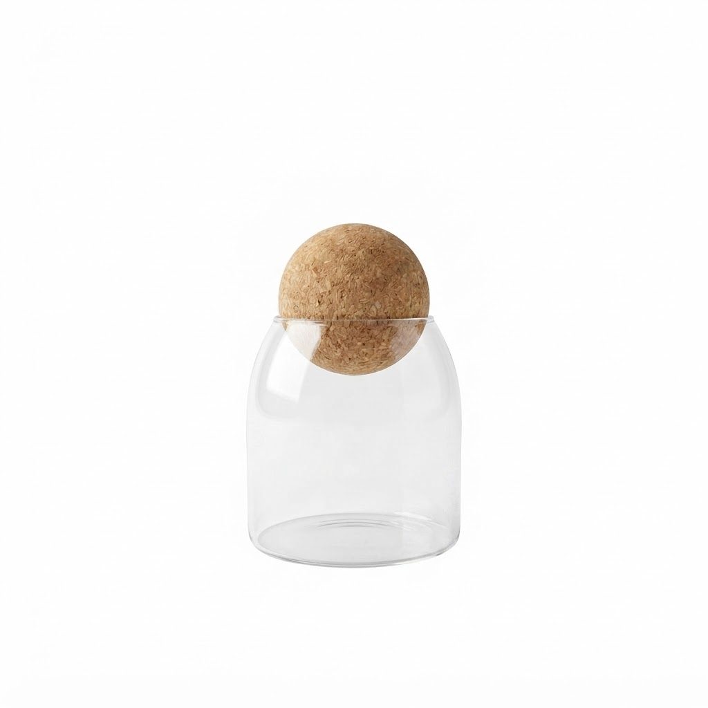 Minimalist 500ml Glass Storage Jar with Natural Cork Ball Lid