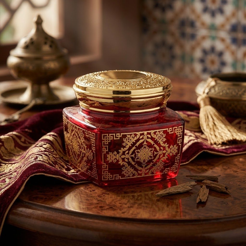 وعاء زجاجي مزخرف للبخور مع غطاء ذي نقوش ذهبية (190 مل) 2