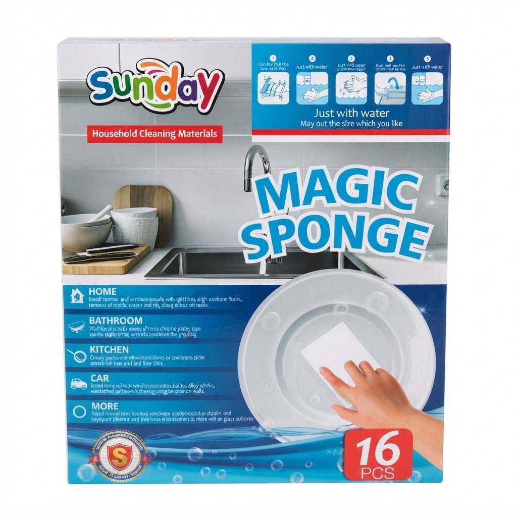 وسائد "صنداي ماجيك سبونج" (Sunday Magic Sponge) الإسفنجية السحرية للتنظيف متعددة الأسطح - عبوة تحتوي على 16 قطعة
