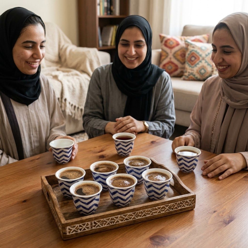طقم فناجين قهوة عربية من البورسلين مكون من 12 قطعة من KOZE – بنقشة خطوط متعرجة (زجزاج) باللون الأزرق 5