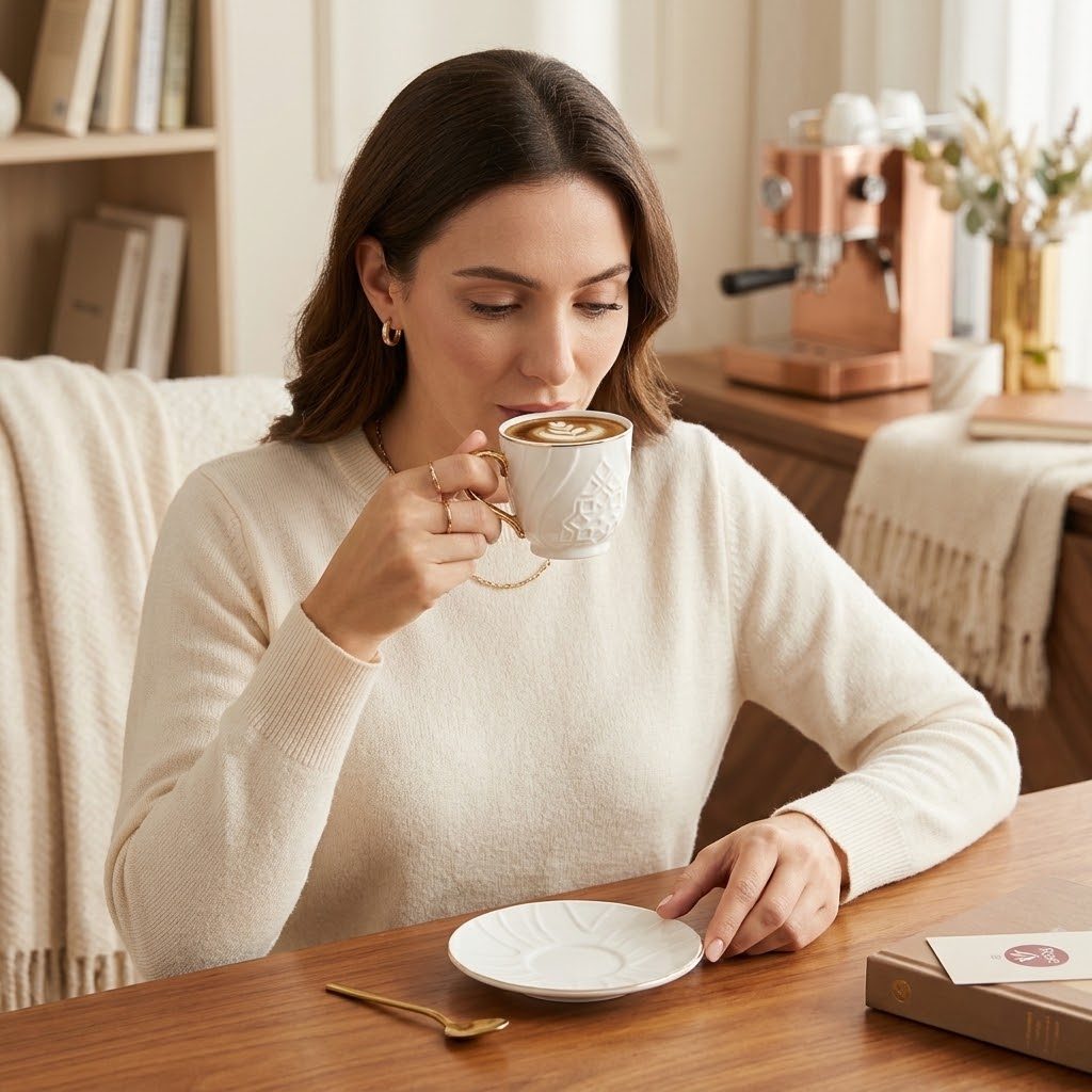 طقم أكواب سيراميك للحليب/الشاي مع أطباق - نقشة ورود (علبة هدايا مكونة من 12 قطعة) 3