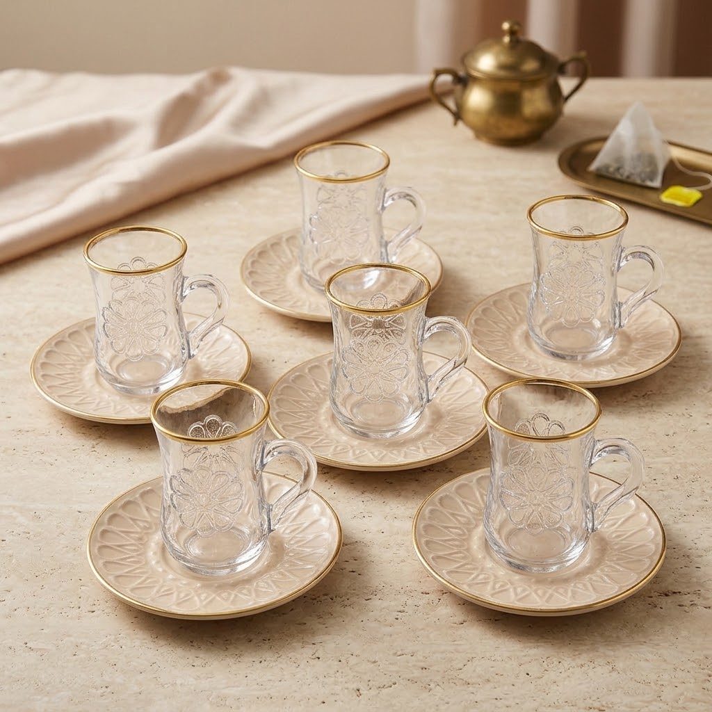 طقم شاي وقهوة "روز" (ROSE) من الزجاج والسيراميك (علبة هدايا مكونة من 12 قطعة) 4