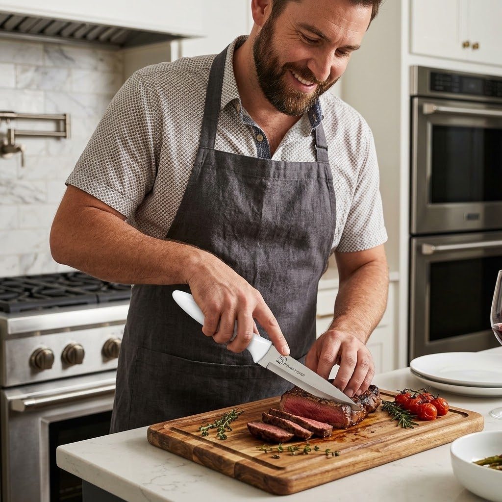 طقم سكاكين PriorityChef من 3 قطع (للاستخدامات المتعددة وشرائح اللحم) مصنوع من الفولاذ المقاوم للصدأ ومزود بمقابض بيضاء مريحة 3
