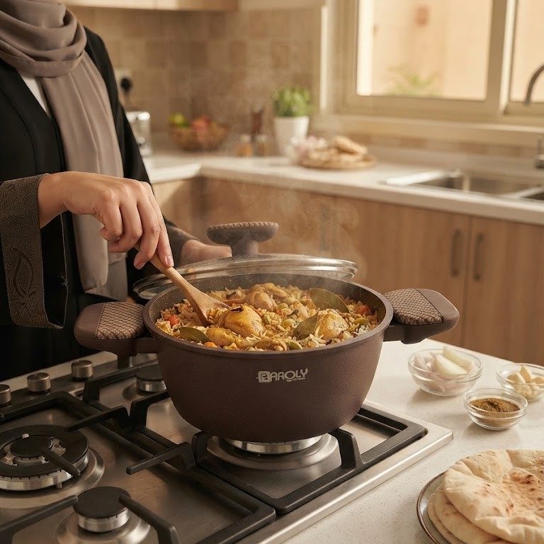 قدر طهي غير لاصق من بارولي / ميلي مع غطاء زجاجي (20 سم) 4