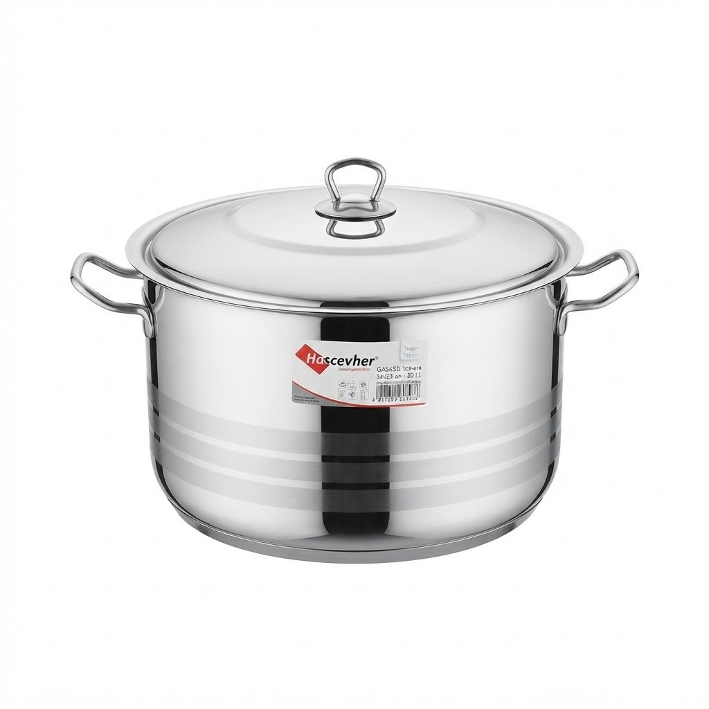 قدر طهي من الستانلس ستيل من Hascevher (سلسلة Gastro) مع غطاء (34 × 23 سم - 20 لتر)