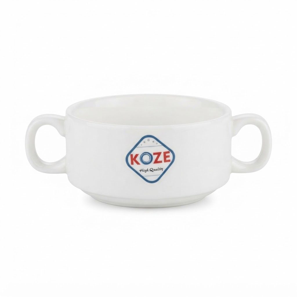وعاء حساء من البورسلين الأبيض بمقبضين من KOZE