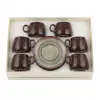 Dark Glossy Brown cup with stone-gray saucers