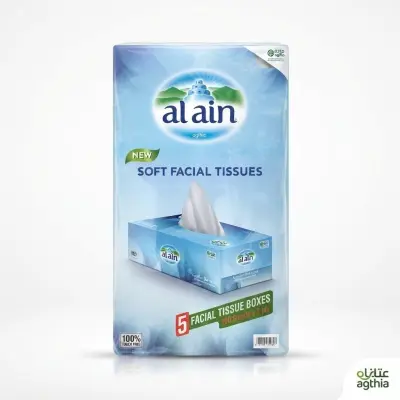 مناديل الوجه الناعمة من العين (عبوة من 5 قطع، 200 ورقة × طبقتين)