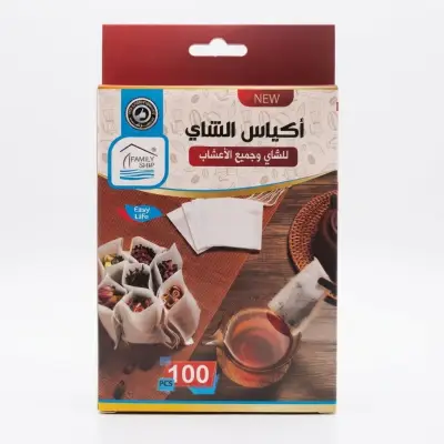 أكياس ترشيح فارغة للاستخدام مرة واحدة للشاي والأعشاب، مزودة برباط – 100 قطعة
