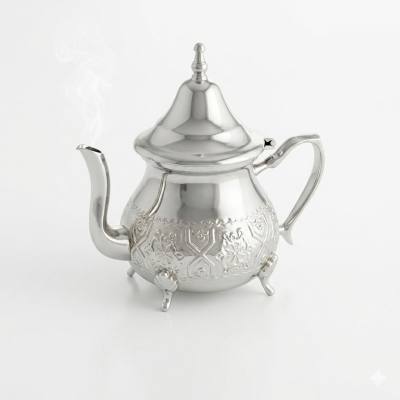 إبريق شاي فضي محفور على الطراز المغربي التقليدي – 16 سم