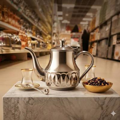 إبريق شاي أنيق من الفولاذ المقاوم للصدأ – 0.9 لتر