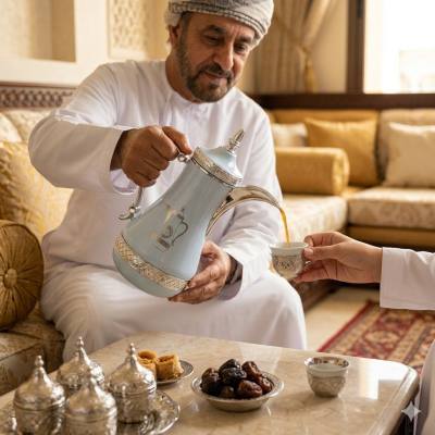 إبريق أنيق حراري سعة 1 لتر للقهوة/الشاي - أزرق فاتح وفضي