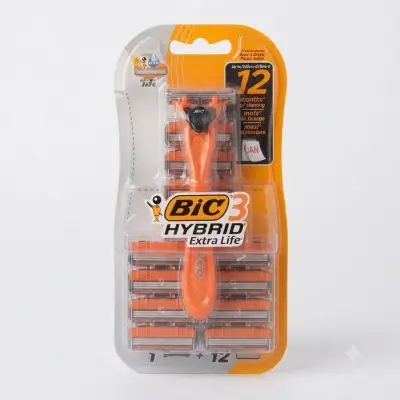 نظام شفرات الحلاقة BIC 3 Hybrid Extra Life - 12 مجموعة عبوات قابلة للتغيير