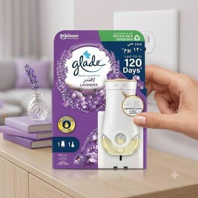 مجموعة Glade الكهربائية لبدء استخدام الزيوت العطرية، برائحة اللافندر، جهاز تسخين واحد + عبوة إعادة تعبئة واحدة (20 مل)