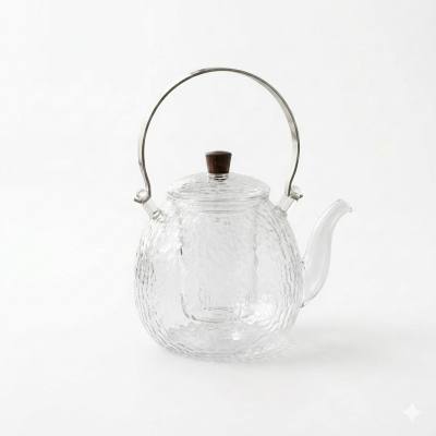 إبريق شاي زجاجي مطروق بمقبض خشبي – 1000 مل