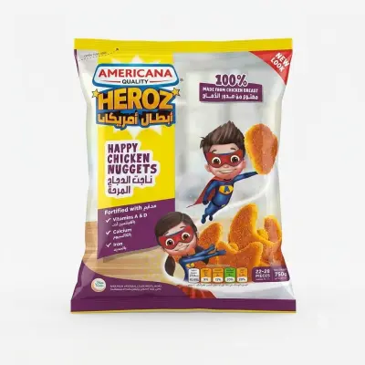 قطع دجاج أمريكانا كواليتي هيروز هابي تشيكن ناجتس - مدعمة بالفيتامينات والمعادن، 750 غرام