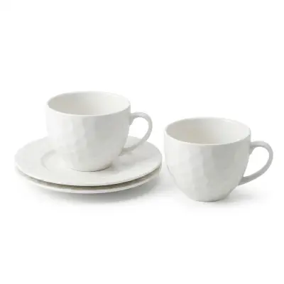 4-Piece White Ceramic Cup and Saucer Set