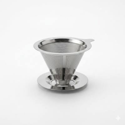 11.9cm Stainless Steel Pour-Over Coffee Filter – Reusable Fine Mesh Dripper