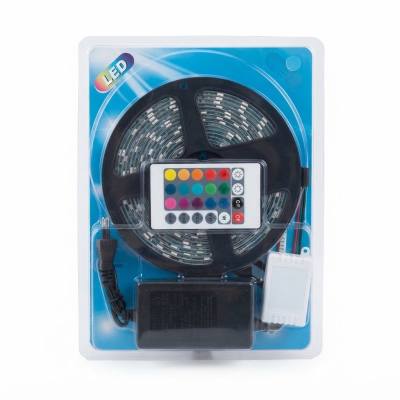 طقم شريط إضاءة LED بنظام RGB مع جهاز تحكم عن بُعد بالأشعة تحت الحمراء ومحول طاقة