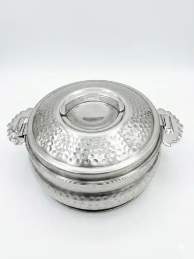 حافظة طعام (هوت بوت) ستانلس ستيل بتصميم منقوش (مطرّق) – وعاء حراري معزول بمقابض صدفية ولمعان براق