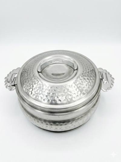حافظة طعام (هوت بوت) ستانلس ستيل بتصميم منقوش (مطرّق) – وعاء حراري معزول بمقابض صدفية ولمعان براق