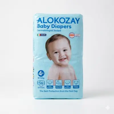 حفاضات ألوكوزاي للأطفال (مقاس 4+، 10-16 كجم، 56 حفاضة)