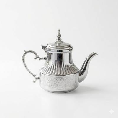 غلاية من الفولاذ المقاوم للصدأ مطلية بالكروم سعة 0.8 لتر - إبريق شاي وقهوة بتصميم كلاسيكي