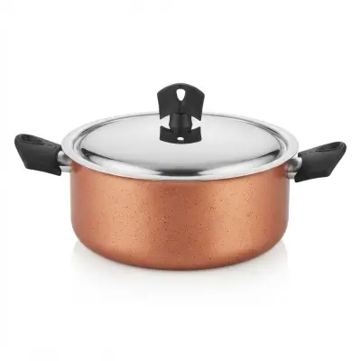 24cm Non-Stick Copper-Finish Aluminum Cooking Pot with Steel Lid